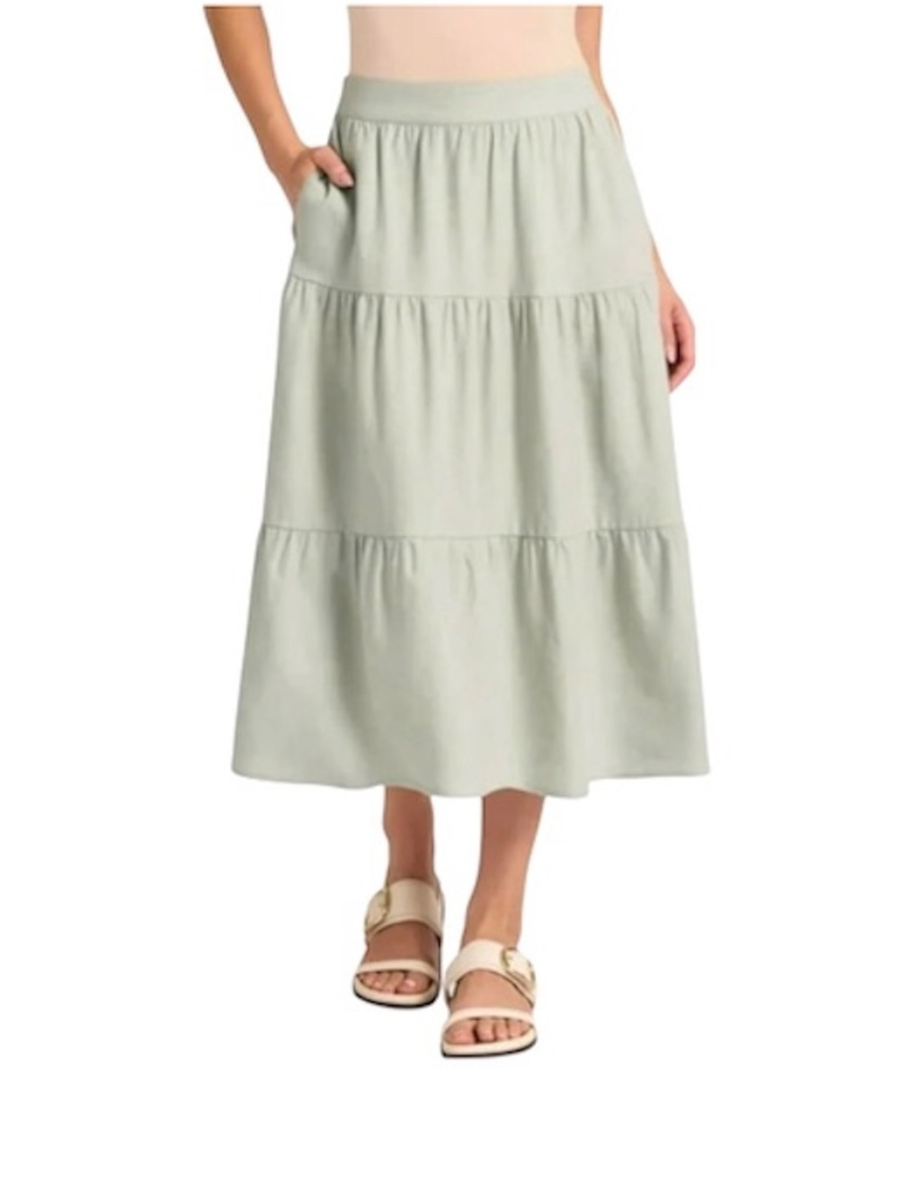 Matty M Sage Tiered Maxi Skirt with Pockets